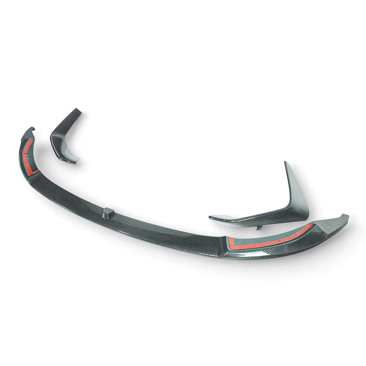Carbon Corp. 3-piece dry carbon fiber front splitter for BMW M3 F80 and M4 F82 with high-gloss finish.