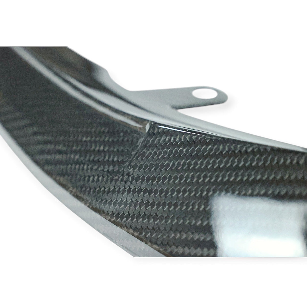 Carbon Corp. MP style carbon fiber front splitter for BMW M3 G80 and M4 G82 showing detailed weave pattern