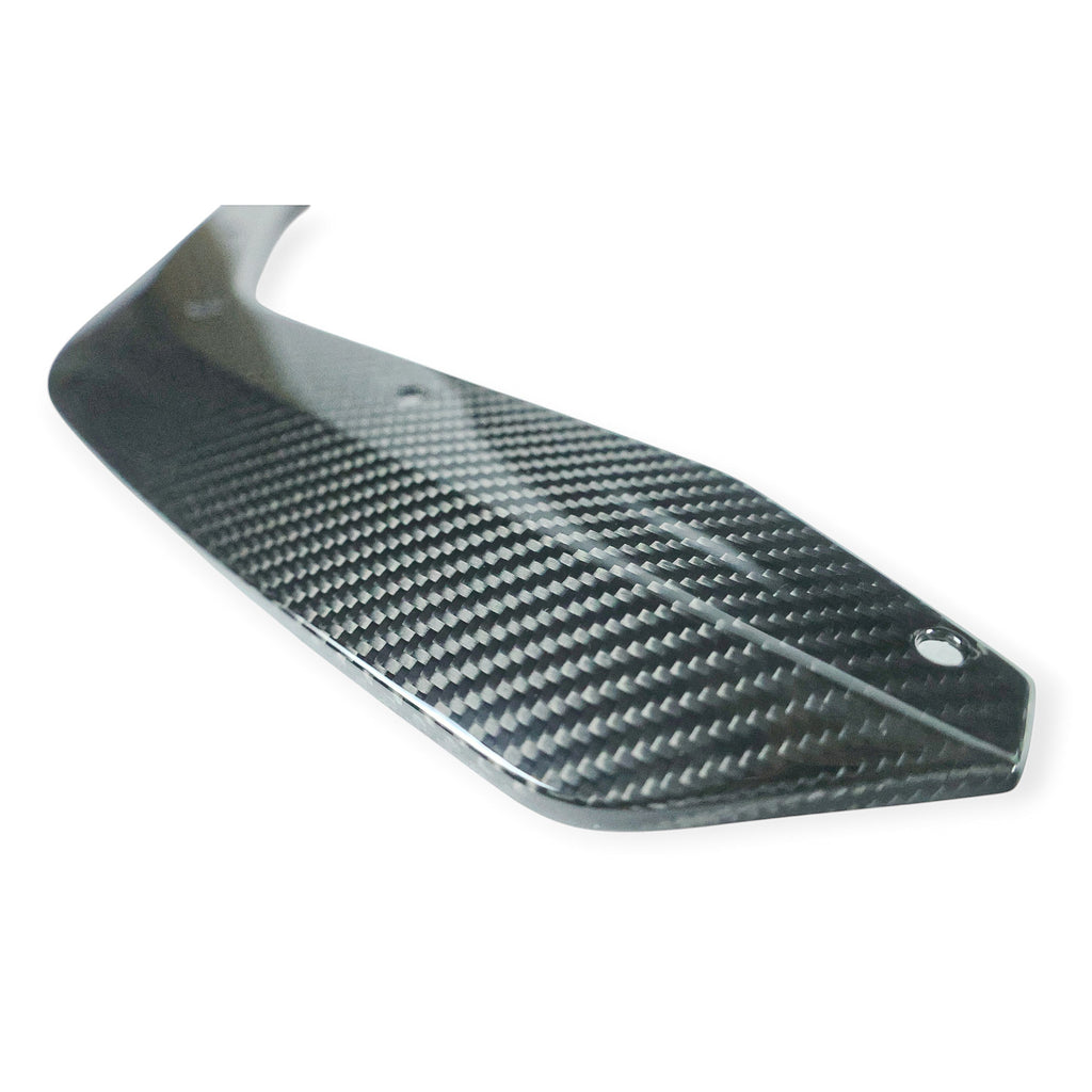 Carbon Corp. MP style carbon fibre front splitter for BMW 3-Series G20 with a high-gloss UV-resistant finish.