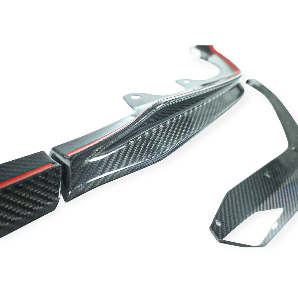 Carbon Corp. BMW 3-Series G20 MP style carbon fibre front splitter with high-gloss finish and aggressive design.