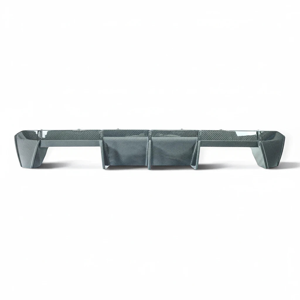 Carbon Corp. M Performance style carbon fibre rear diffuser for BMW G80 M3 and G82 M4 with aggressive fin geometry.