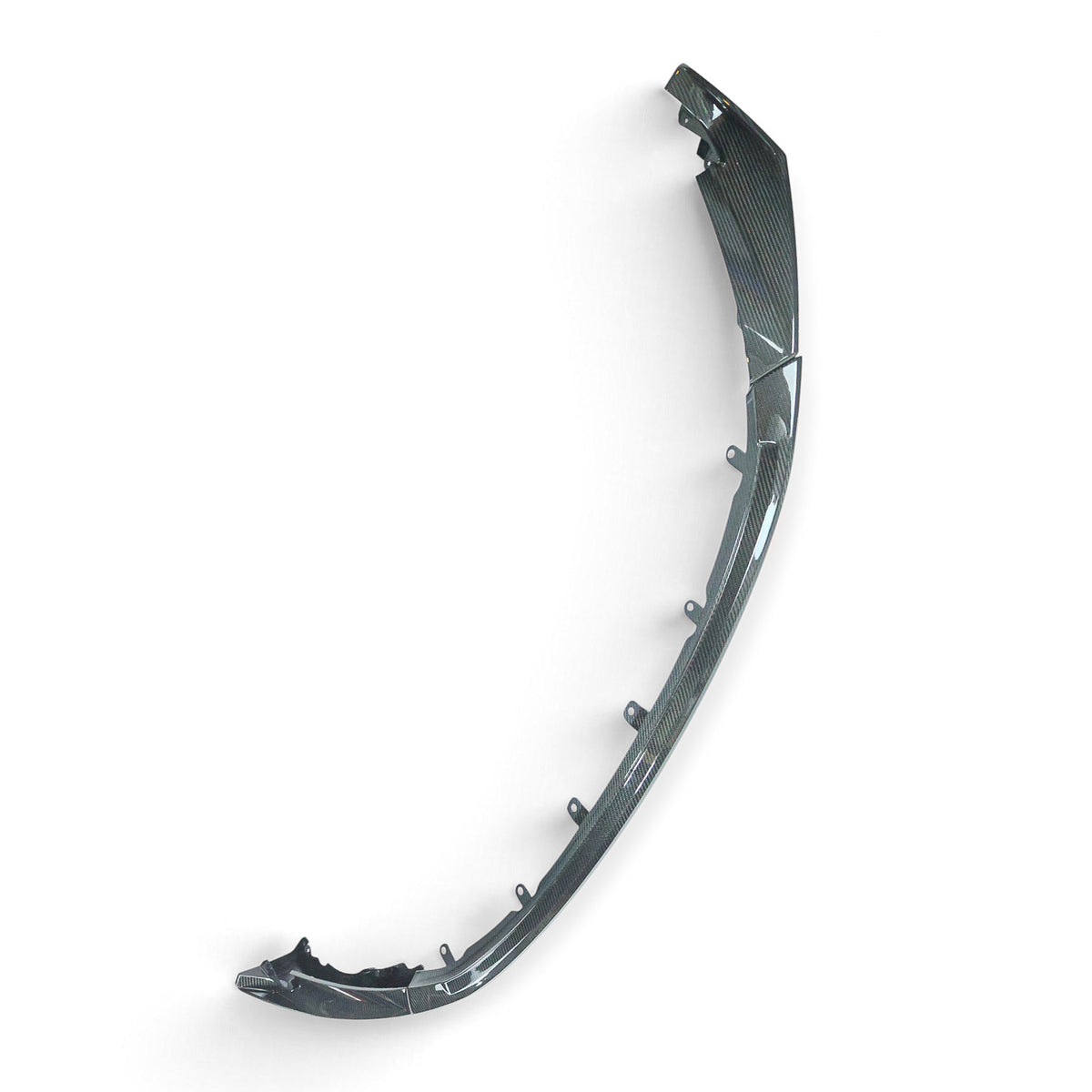 Carbon Corp. MP style carbon fiber front splitter for BMW M3 G80 and M4 G82 with a glossy weave finish.