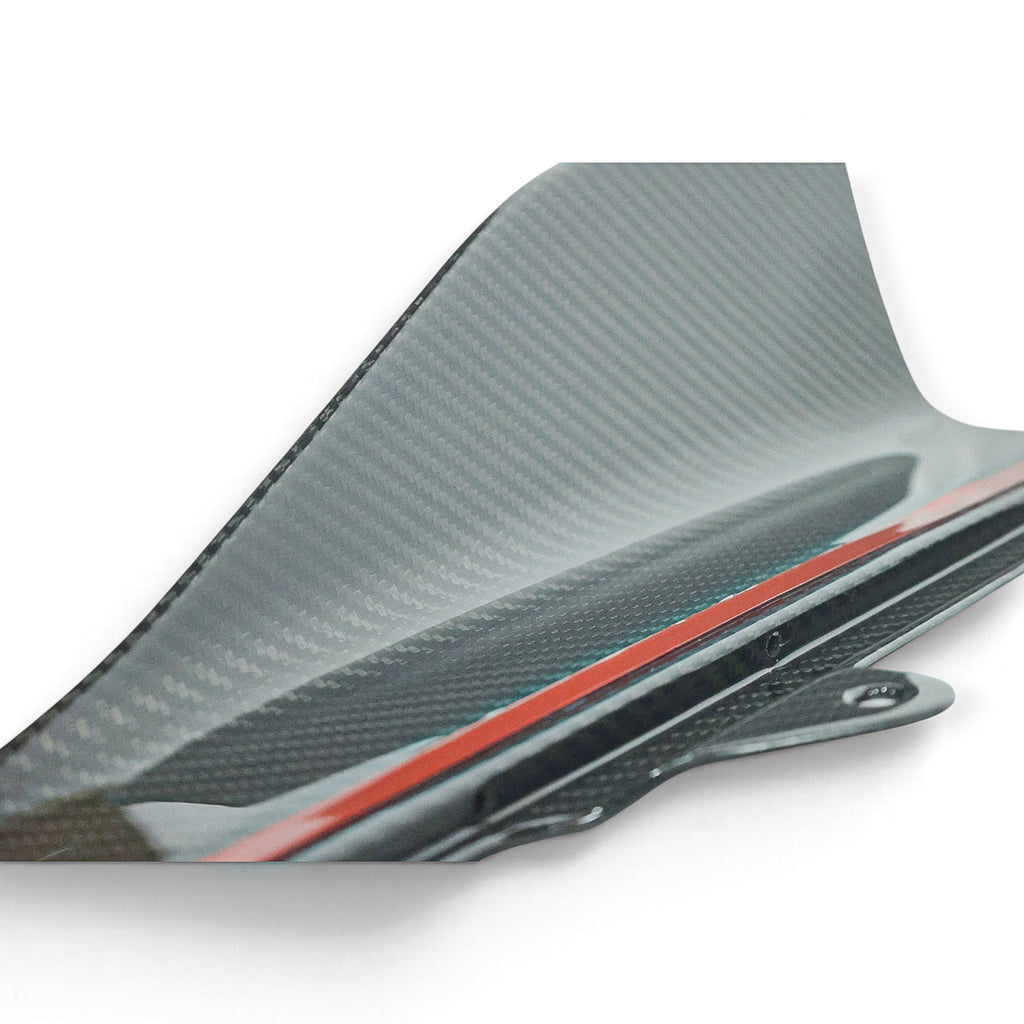Carbon Corp. M Performance style carbon fiber side skirt winglet for BMW M2 F87 with a glossy weave finish.