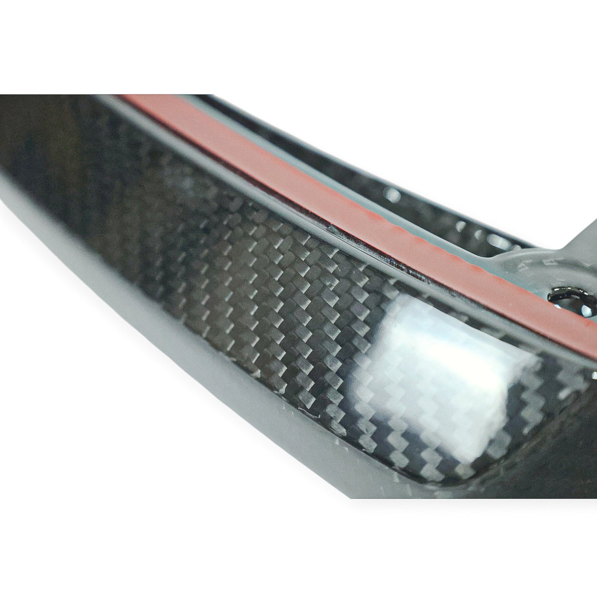 Carbon Corp. BMW M2 G87 MP style front splitter in high-gloss carbon fibre with red adhesive backing strip