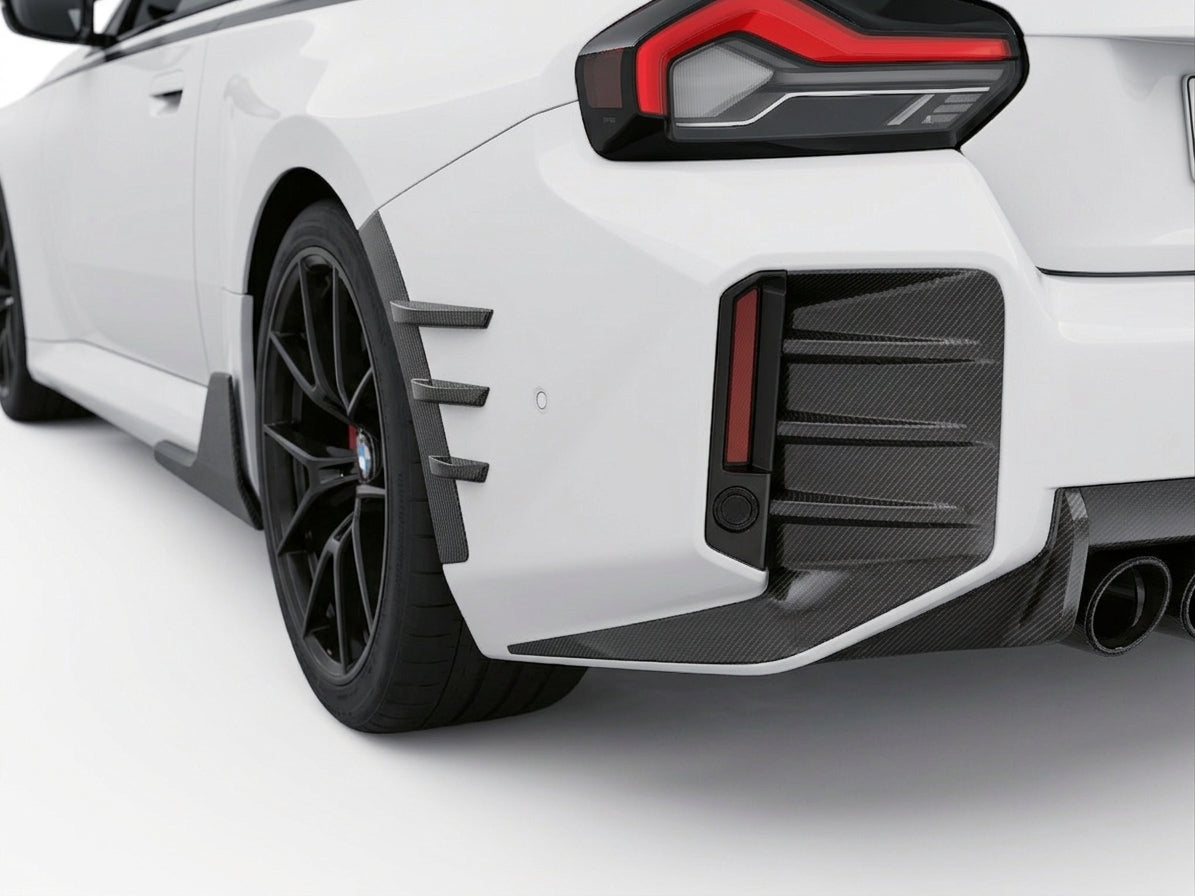 Carbon Corp. BMW M2 G87 rear bumper trim in high-gloss carbon fibre with race-inspired MP style design