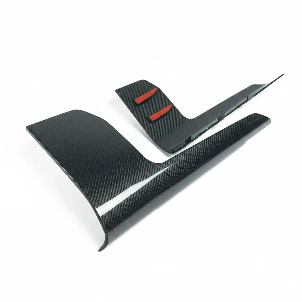 Carbon Corp. gloss carbon fibre side skirt winglets for BMW M2 G87 with adhesive backing on white background