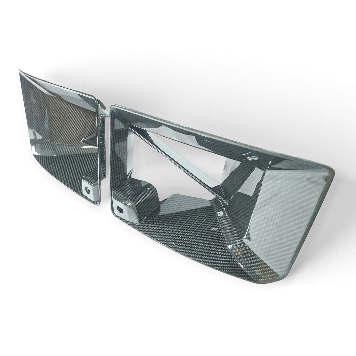 Carbon Corp. glossy carbon fibre front vent ducts for BMW M2 G87 with an aggressive motorsport-inspired design.