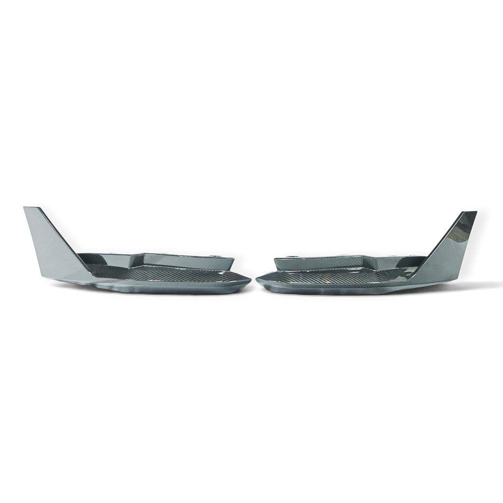 Carbon Corp. gloss carbon fibre rear bumper corner extensions for BMW G82 M4 in a performance style winglet design.