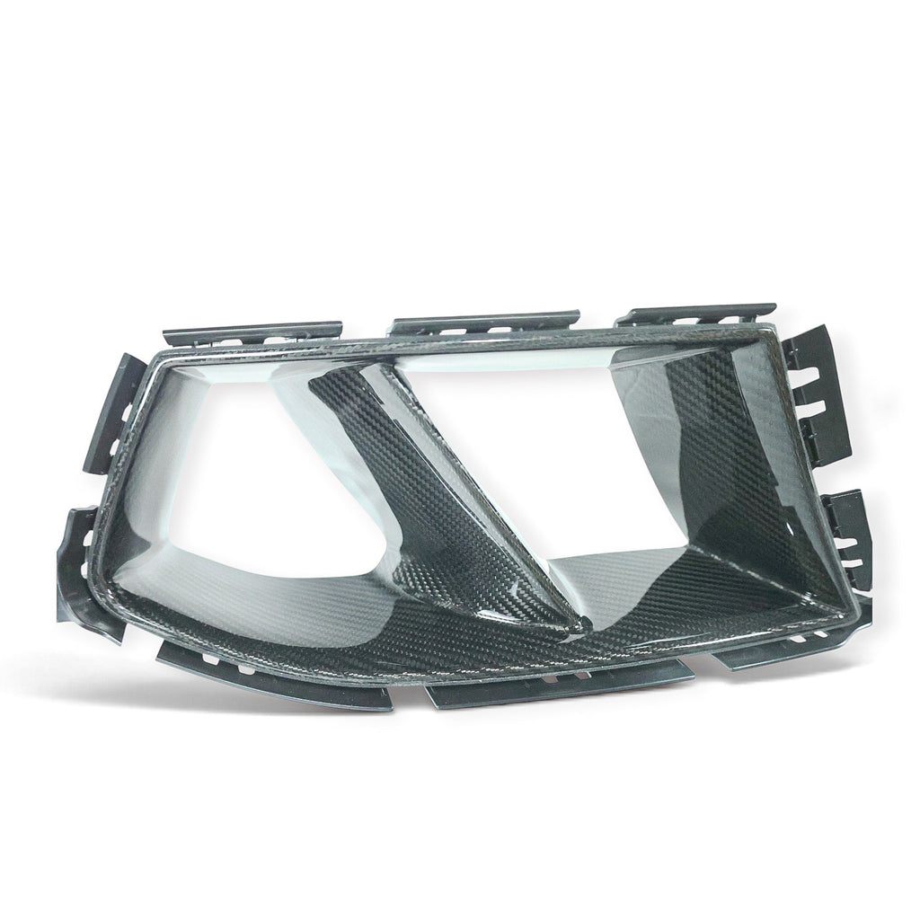 Carbon Corp. carbon fibre front inlet vent duct for BMW M3 G80 and M4 G82 with a high-gloss finish.