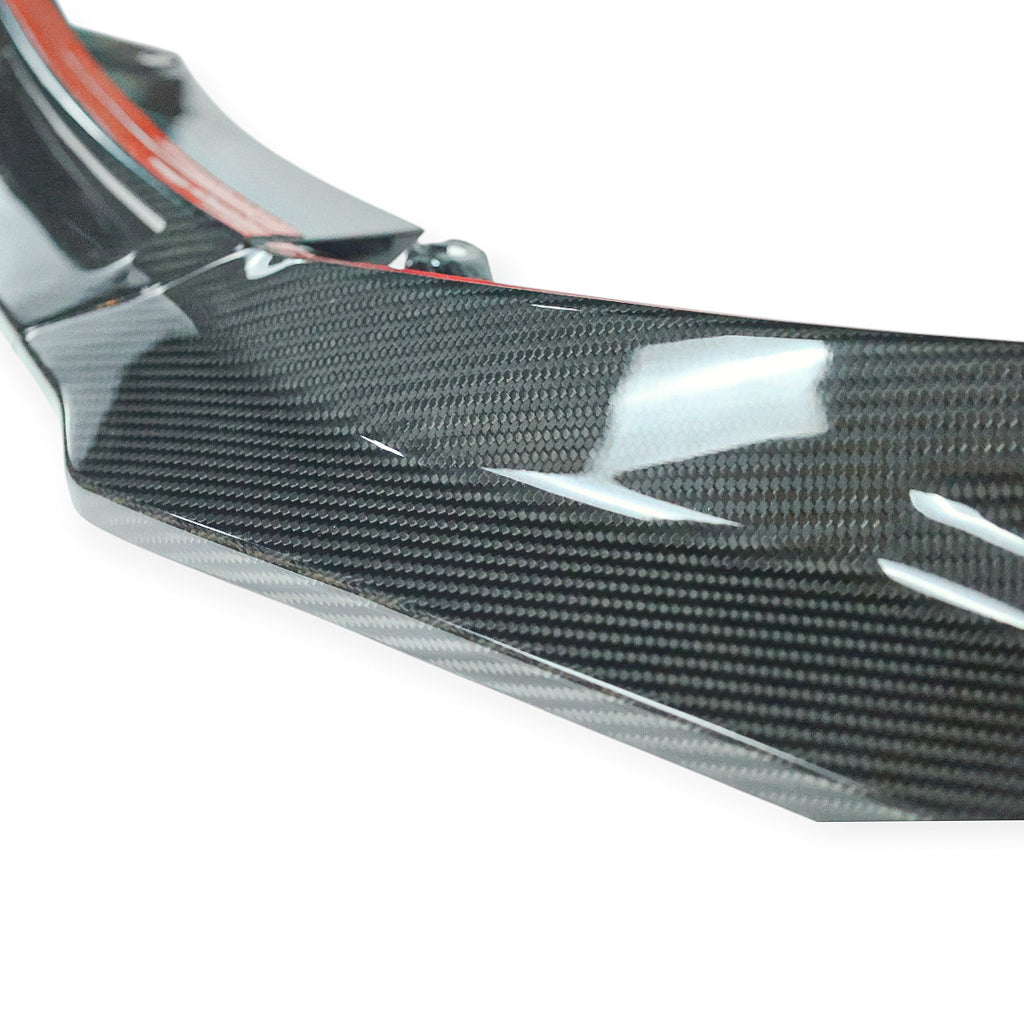 Carbon Corp. V-style carbon fibre front splitter for BMW M3 G80 and M4 G82 with a high-gloss finish