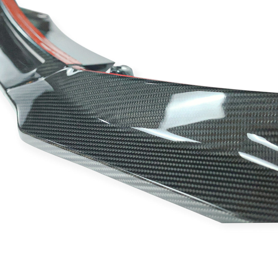 Carbon Corp. V-style carbon fibre front splitter for BMW M3 G80 and M4 G82 with a high-gloss finish