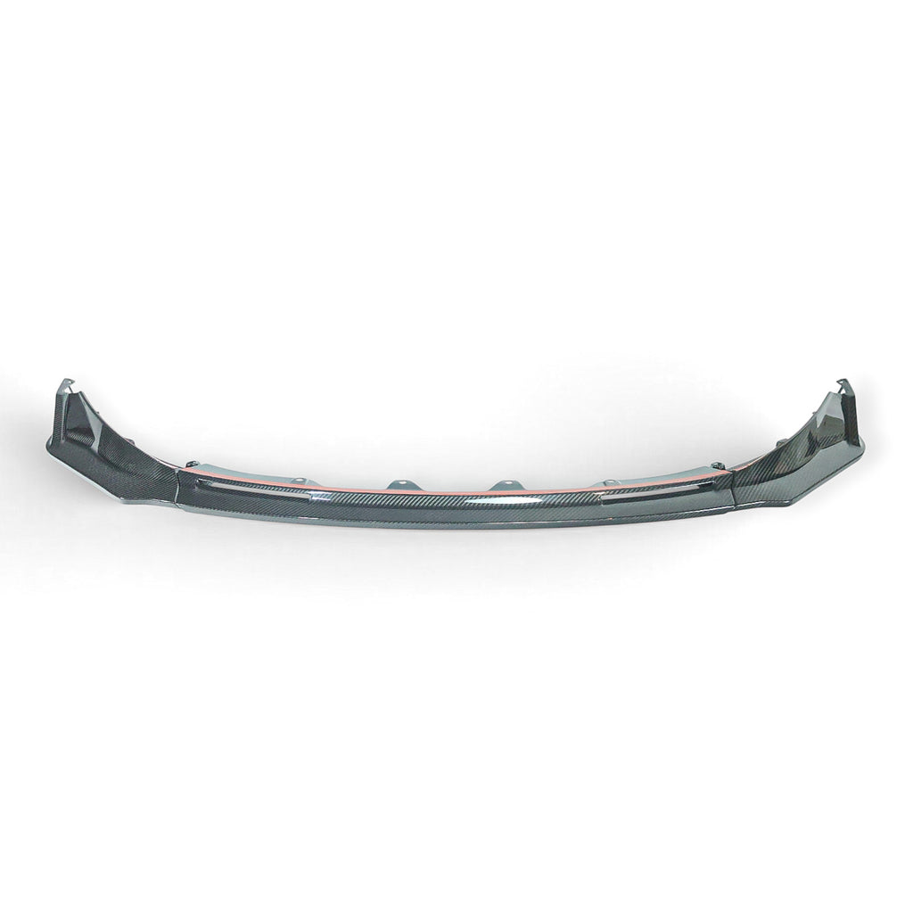 Carbon Corp. V-style carbon fibre front splitter for BMW M3 G80 and M4 G82 with a high-gloss finish.