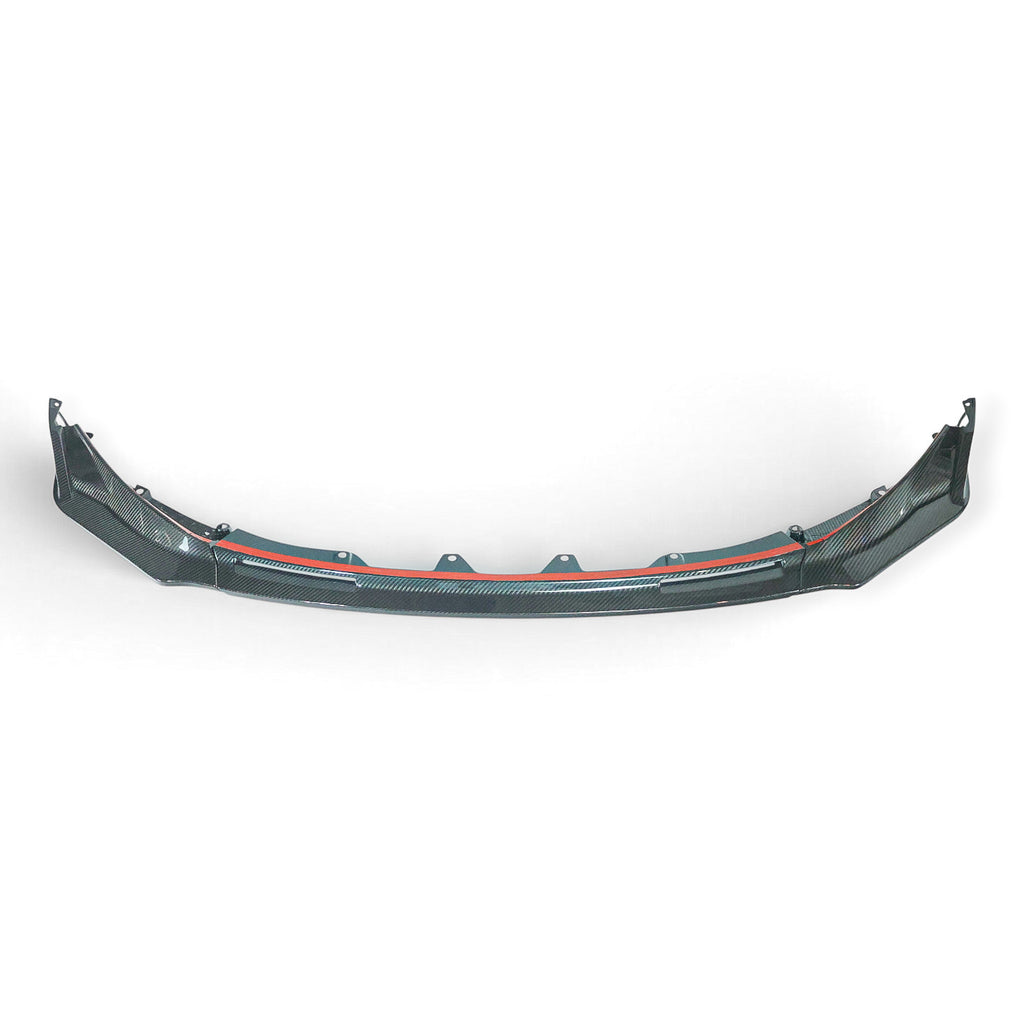 Carbon Corp. V-style carbon fibre front splitter for BMW M3 G80 and M4 G82 with a high-gloss finish.