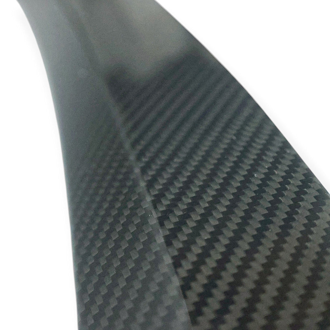 Carbon Corp. V4 high-kick carbon fibre rear spoiler for BMW G20 3-Series with a glossy weave finish.